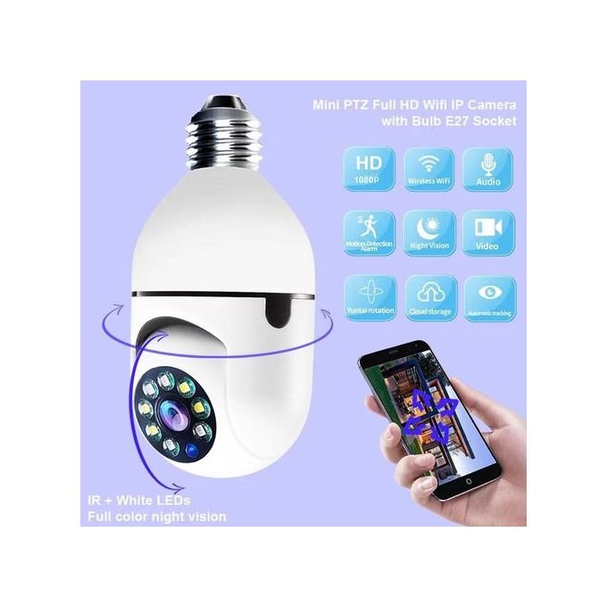 White Smart Camera with PTZ Functionality – Digital CCTV Wi-Fi Bulb in kumasi — product view 2