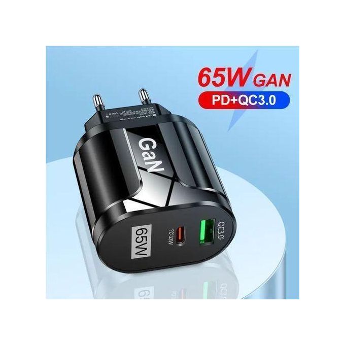 65W GaN PD Fast Charger, USB Wall Charger, Laptop Adapter - EU Plug