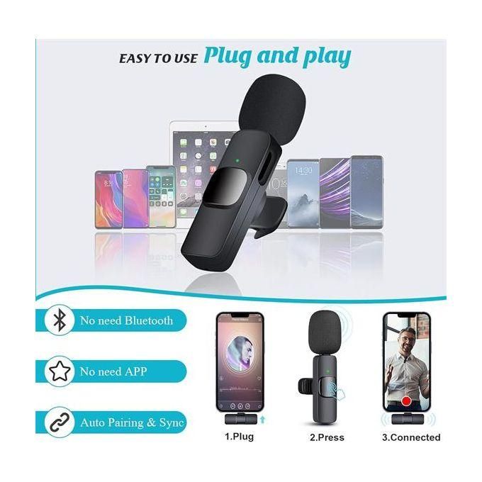 Wireless Lavalier Microphone for iPhone and iPad – Plug-and-Play Mic for Recording, Live Streaming, YouTube, TikTok, Facebook with Noise Reduction – Black