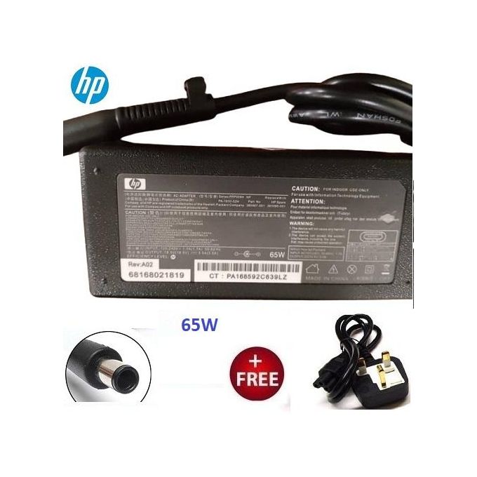 HP 65W Big Pin Laptop Adapter Replacement - Black with Fused Power Cable