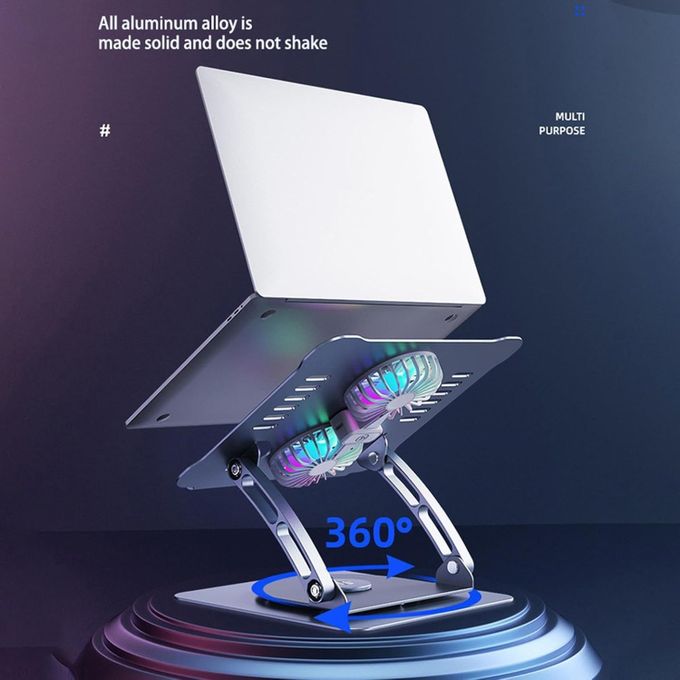 360° Adjustable Aluminum Laptop Stand with Cooling Fan, Foldable Non-Slip Holder for 10-17.3 inch Laptops – Silver — product view 3