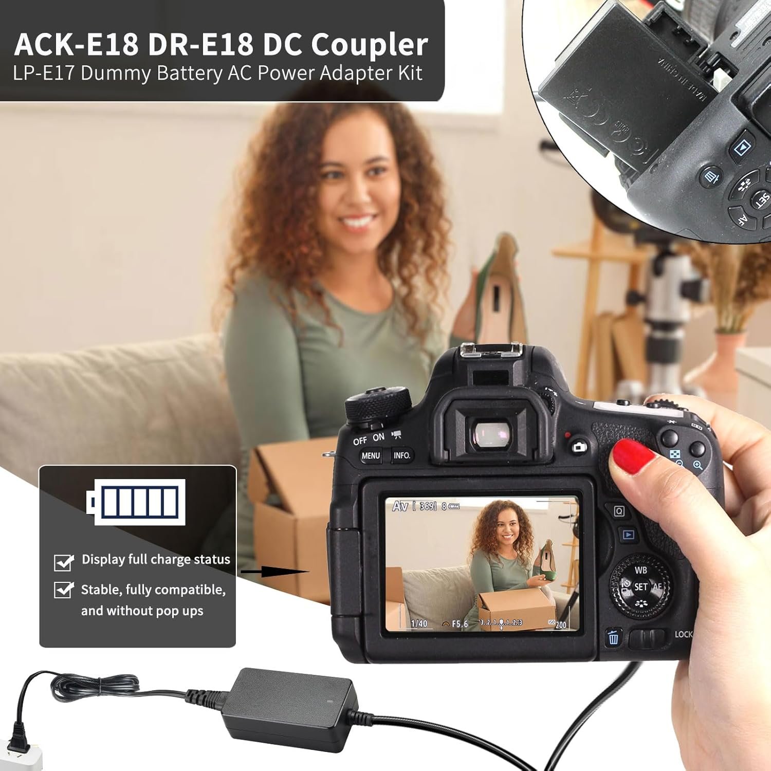 Buy F1TP ACK-E18 AC Power Supply Adapter DR-E18 DC Coupler Kit for Canon EOS Rebel T6i T7i SL2 SL3 RP R10 T6s T8i 77D 200D 250D 750D 760D 800D 850D Cameras in Kumasi
