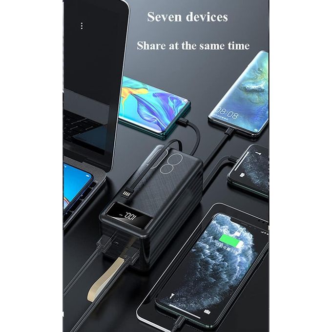 High-Capacity Outdoor Power Bank – 60000mAh with Four-Wire Mobile Charging and USB Cables – Black