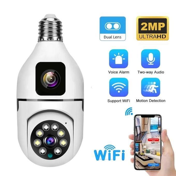 V380 2MP 4K E27 360-Degree WiFi Dual Lens Camera Bulb with Color Night Vision