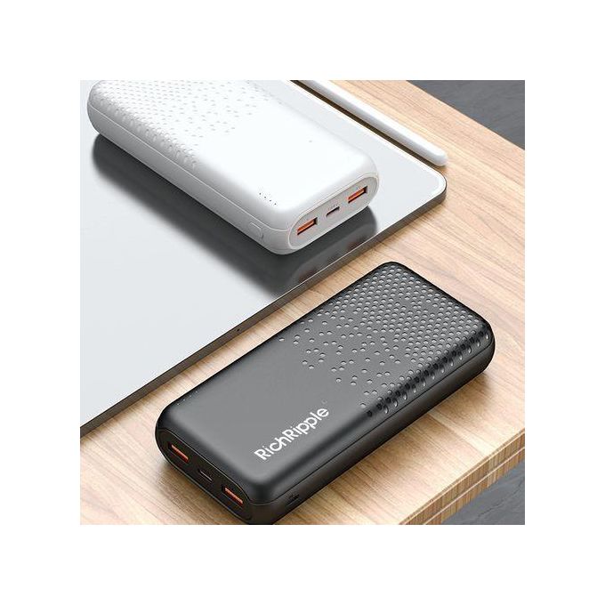 RichRipple 10000mAh Compact Fast Charger Power Bank with Unique Design – 2A Dual Output – Black