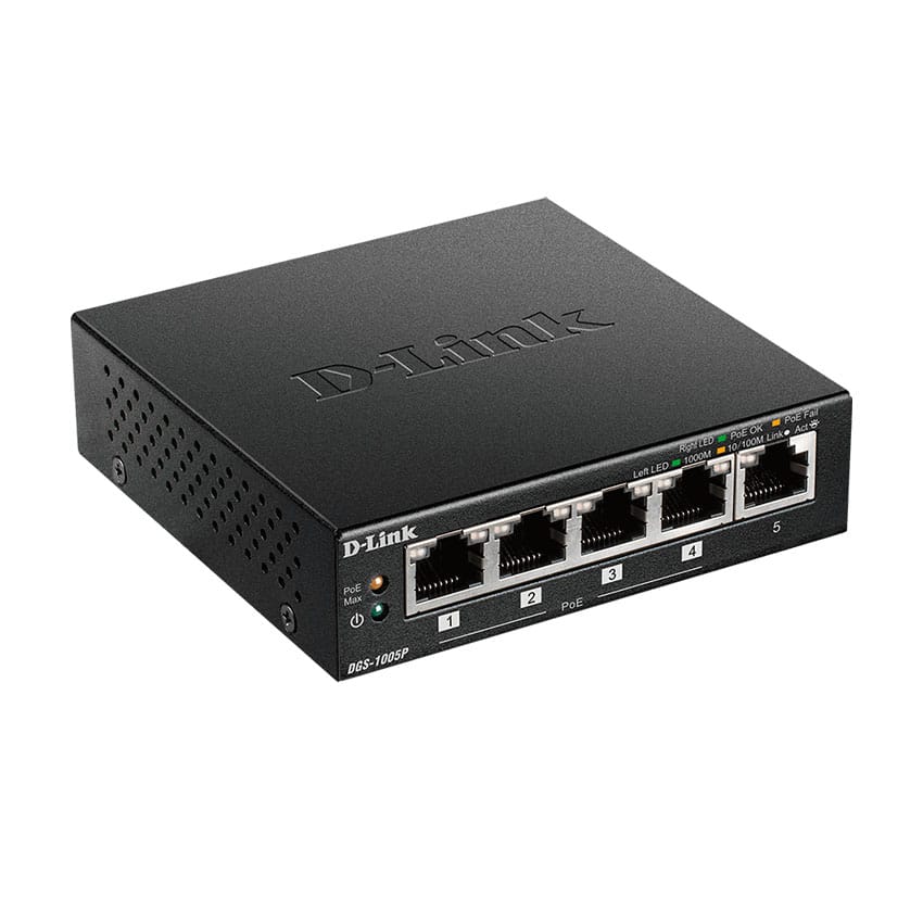 D-Link Unmanaged 5-Port 10/100/1000 Base-T Switch with 4 PoE Ports and 60W Power Budget