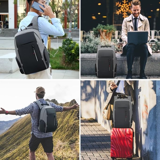 Fashion Laptop Backpack With USB Charger Port – Red/Black in Kumasi — product view 3