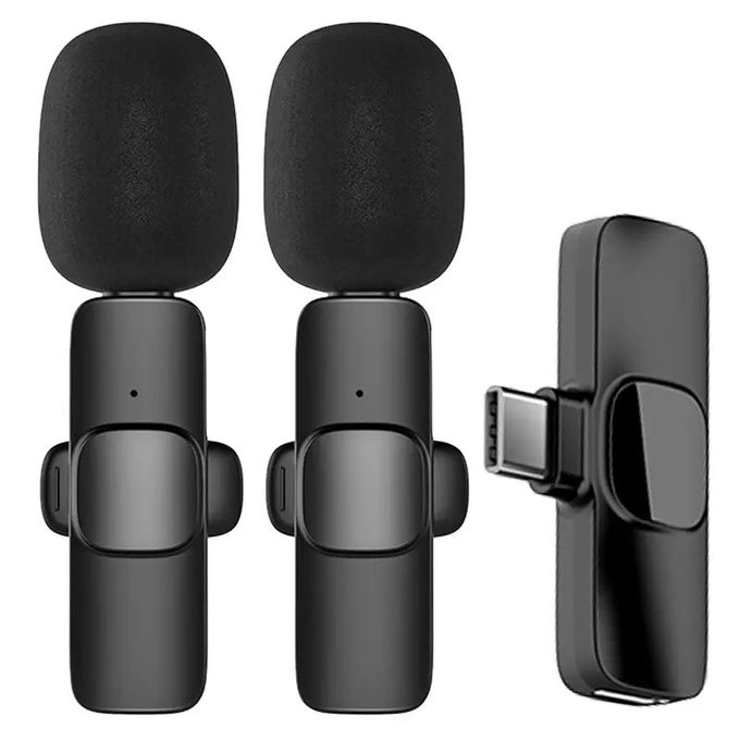 Compact 2-in-1 Wireless Lavalier Microphone for Audio and Video Recording – Compatible with iPhone and Android Devices – Black