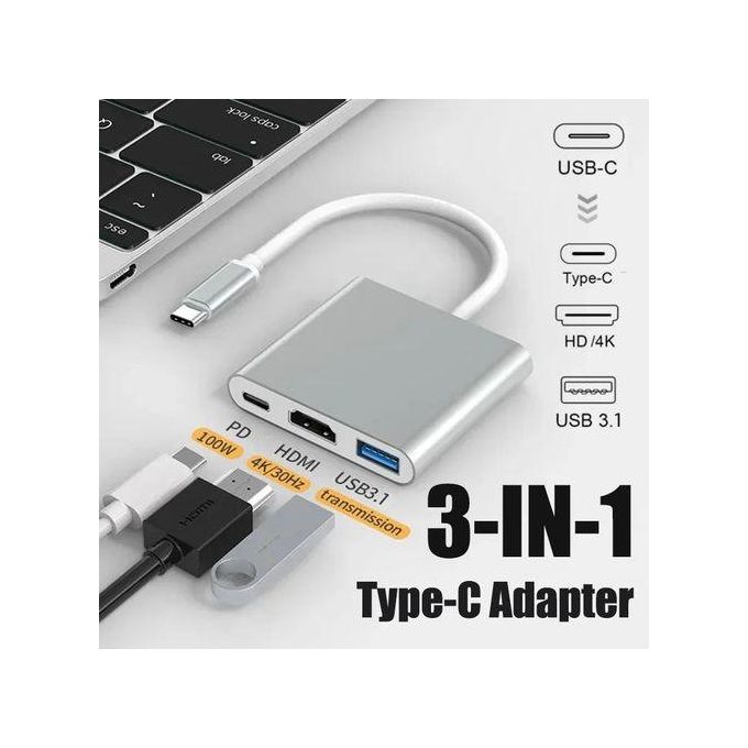 3-in-1 USB 3.1 Type C to HDMI Cable Converter Multi-Function Hub for Samsung S23 Ultra, Huawei, Xiaomi, Laptops, and MacBook Adapter
