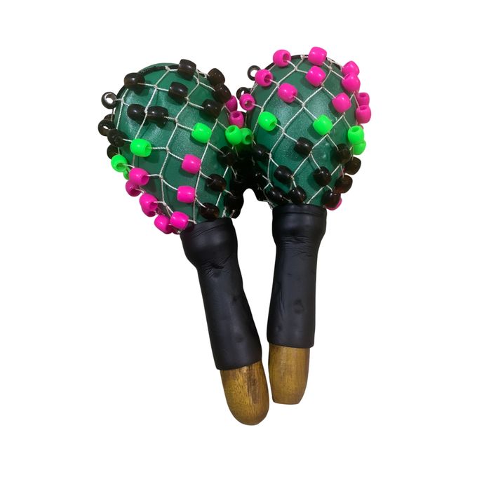 Set of 2 Multicolor Hybrid Maracas/Shakers/Hammer Rattles with Beads