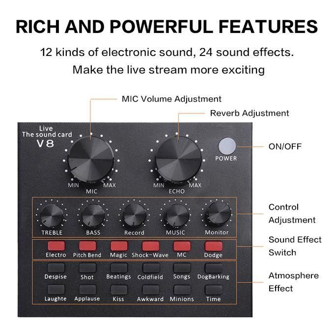V8 Gold Professional Studio Condenser Microphone Sound Card by Genetic