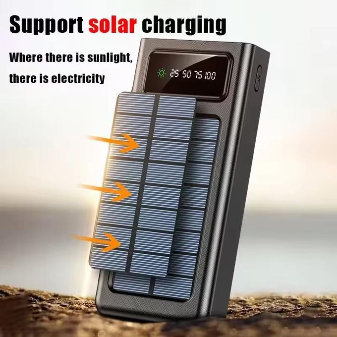 20,000mAh High-Capacity Solar Power Bank with USB 4 Data Cable, Ultra-Fast Charging, LED Light, Outdoor External Battery, Compatible with Multiple Mobile Phone Charging Ports