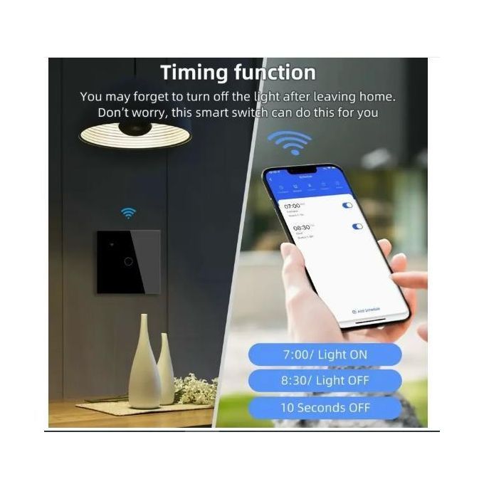 Smart WiFi & RF Touch Switch/Light/Wall Switch – 1 Gang Luxury Tempered Glass – Compatible with Tuya, Alexa, Google Home, and Voice Control for Standard Lamp Control – Smart…