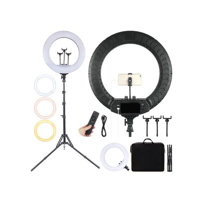 18-Inch LED Portable Photography Ring Light with 80W Tripod Stand - Black