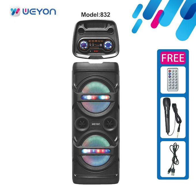WEYON Black Portable LED Bluetooth Karaoke Microphone Speaker with Subwoofer - Model 832
