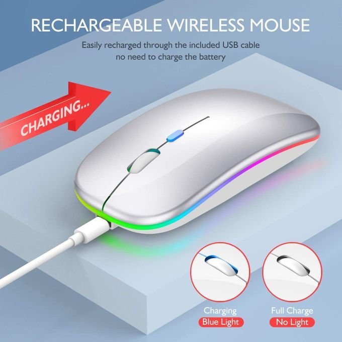Silver Ultra-Thin Wireless Mouse with Colorful LED and 2.4G Rechargeable Technology in kumasi