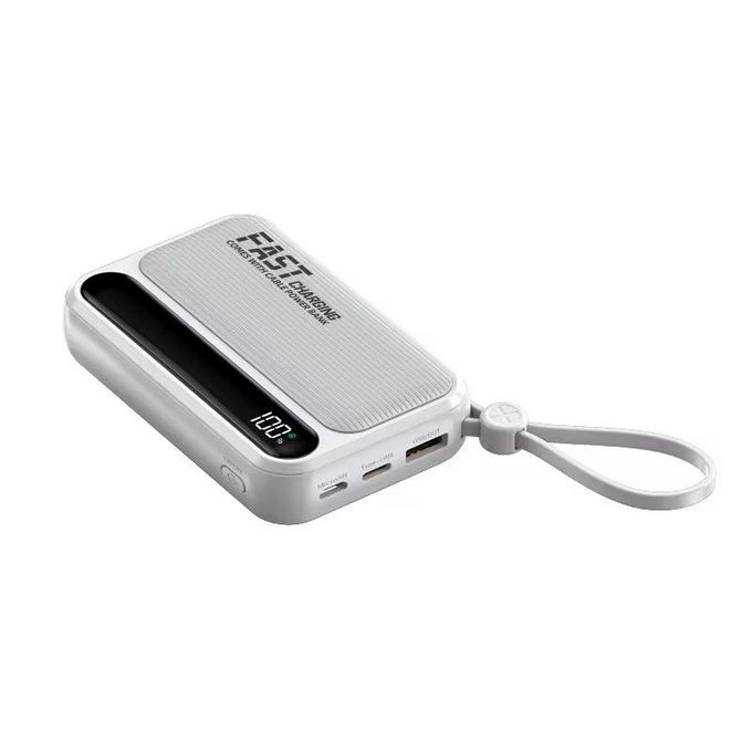 Medoosi 10000 mAh Mini Power Bank with Built-In Charging Cables – WHITE