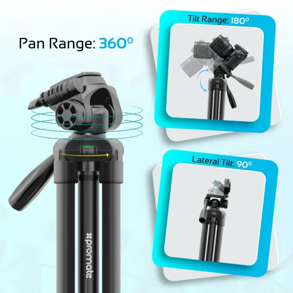 Promate 3-Section Aluminum Alloy Tripod with Quick-Release Plate