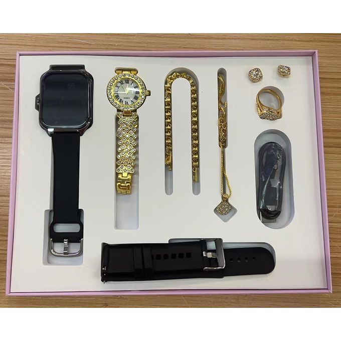 A58 Plus Smartwatch – 8-in-1 Gift Set for Women, Black