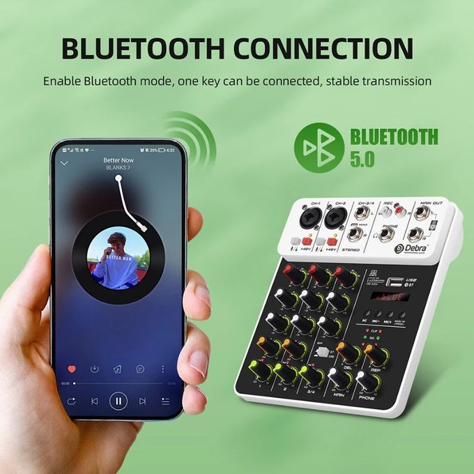 Compact 4-Channel Mixer with Reverb Sound Card