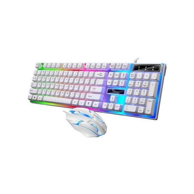 White Wired Gaming Keyboard and Mouse Combo with Colorful Glow