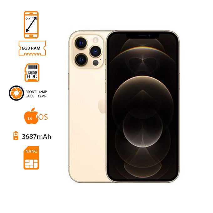 Apple iPhone 12 Pro Max - 6.7" Display - 128GB Storage - 6GB RAM - Dual 12MP Cameras (Rear and Front) - 3687mAh Battery - Gold Color + 1 Year Warranty
