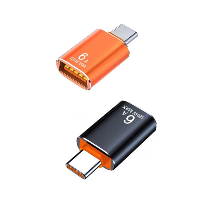 2-Pack USB 3.1 to 6A Type-C OTG Adapter in Orange and Black