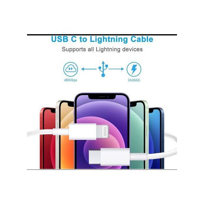 50W USB-C Fast Charger for iPhone with Power Adapter and USB-C to Lightning Cable – Compatible with iPhone 14, 13, 12 Pro Max/Mini, 11, XS, XR, X, 8 Plus, and iPad – White