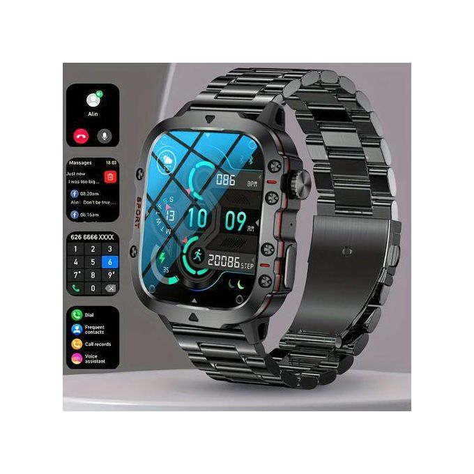 Olykas Men's Rugged Smart Watch - Waterproof Sports with Wireless Call - Black
