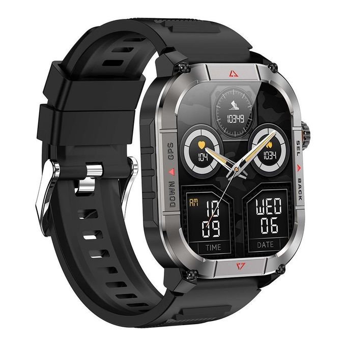 HK84 Black Smartwatch Fitness Tracker with Blood Pressure Monitoring and Notifications