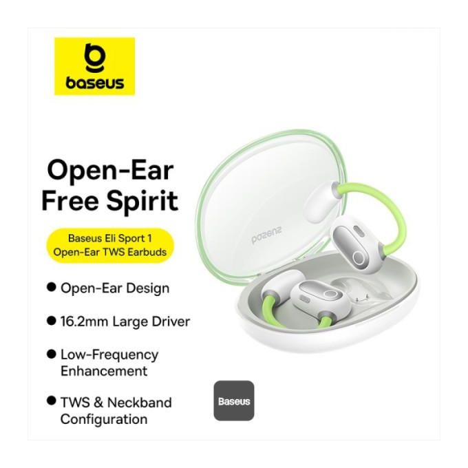 Baseus Eli Sport 1 Open-Ear Wireless Earbuds – IPX4 Waterproof, TWS, ENC Microphones, and Removable Neckband in Aurora Green — product view 3