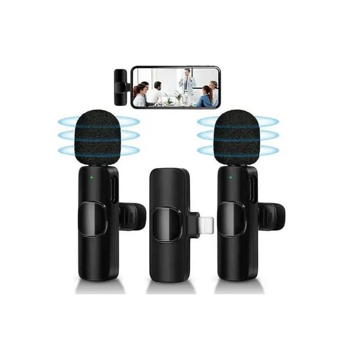 K9 Dual Wireless Lavalier Microphones with Type-C Connector for Android and iPhone – Black in kumasi