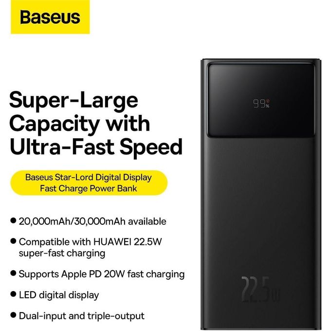 Baseus Star-Lord 30000mAh Fast Charging Power Bank with Digital Display – 22.5W, Black — product view 2
