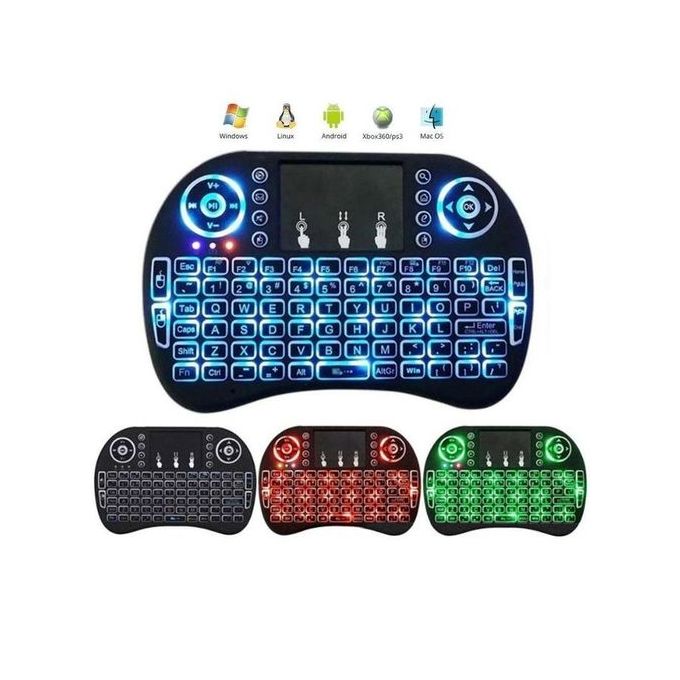 Black Rechargeable Mini Wireless Keyboard with 2.4GHz Backlit Touchpad