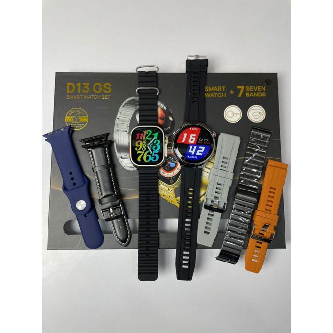D13 GS Smart Watch - Black, Featuring 2 Dials and 7 Additional Straps (Includes 2 Smart Watches)