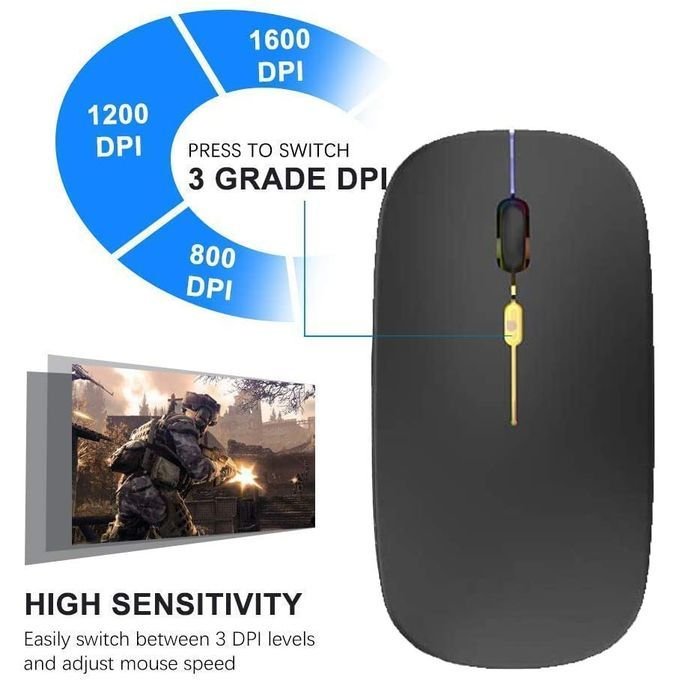 Black Rechargeable Wireless Mouse with LED and 2.4G Technology in kumasi