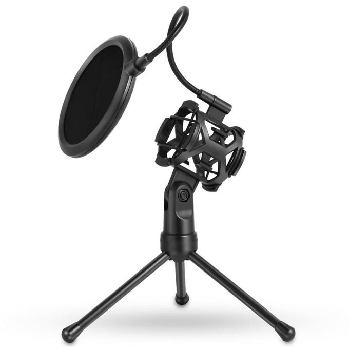 Desktop Microphone Tripod Stand with Pop Filter and Shock Mount Holder for Podcasts