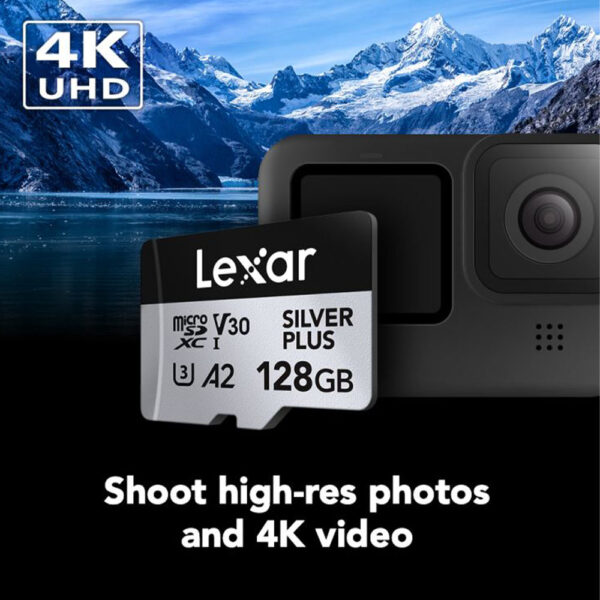 Lexar Professional 128GB Silver Plus MicroSDXC™ UHS-I Card with Read Speeds Up to 205MB/s and Write Speeds of 150MB/s — product view 3