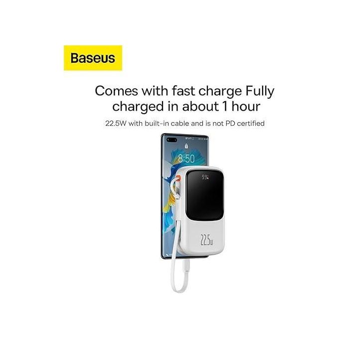 Baseus Qpow Pro 10000mAh Fast Charging Power Bank with Digital Display – 22.5W Type-C Edition, Includes Simple Type-C 3A Cable (0.3m) – White — product view 4