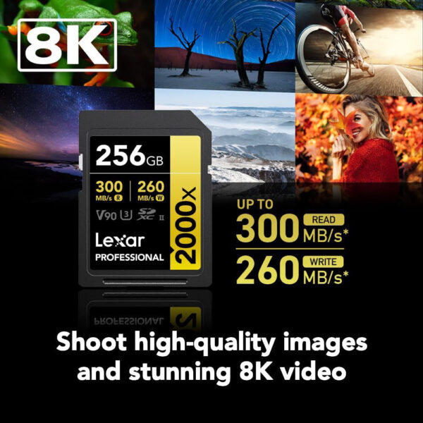 Lexar Professional 256GB 2000X SDHC UHS-II Memory Card – Up to 300MB/s Read Speed and 260MB/s Write Speed, C10 V90 U3