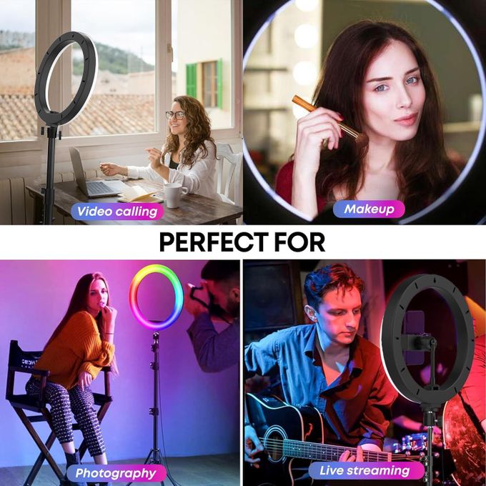 MJ36CM 14-inch Black RGB LED Ring Light with Tripod Stand and Phone Holder — product view 4