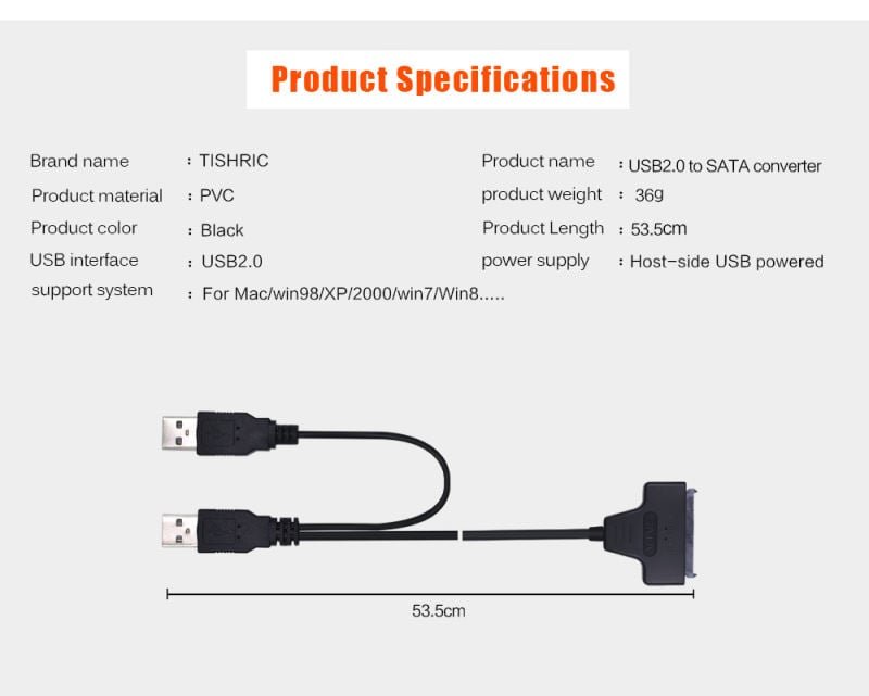 Usb 2.0 To 7 15 22pin Sata Adapter Cables External Power For 2.5” Ssd Hdd Hard Disk Drive Converter In Kumasi
