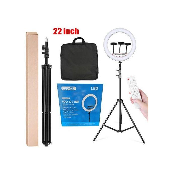 22-Inch Black Ring Light with Tripod Stand and Three Phone Holders