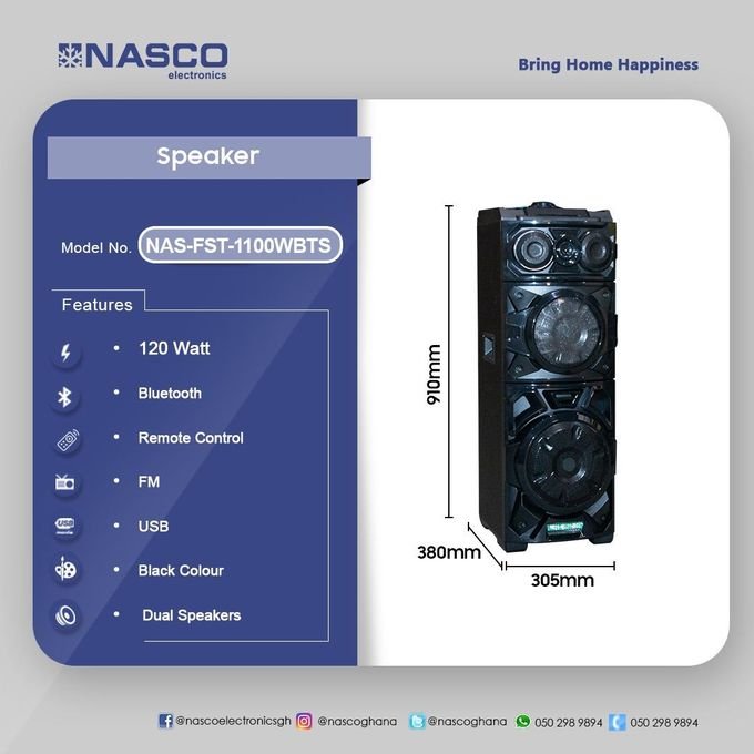 Nasco NAS-FST-1100WBTS Black Audio Speaker – 1100W Power – 12-Month Warranty in kumasi