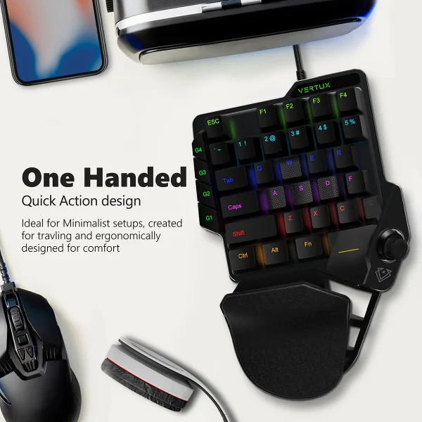 Vertux One-Handed Gaming Keypad Featuring Joystick