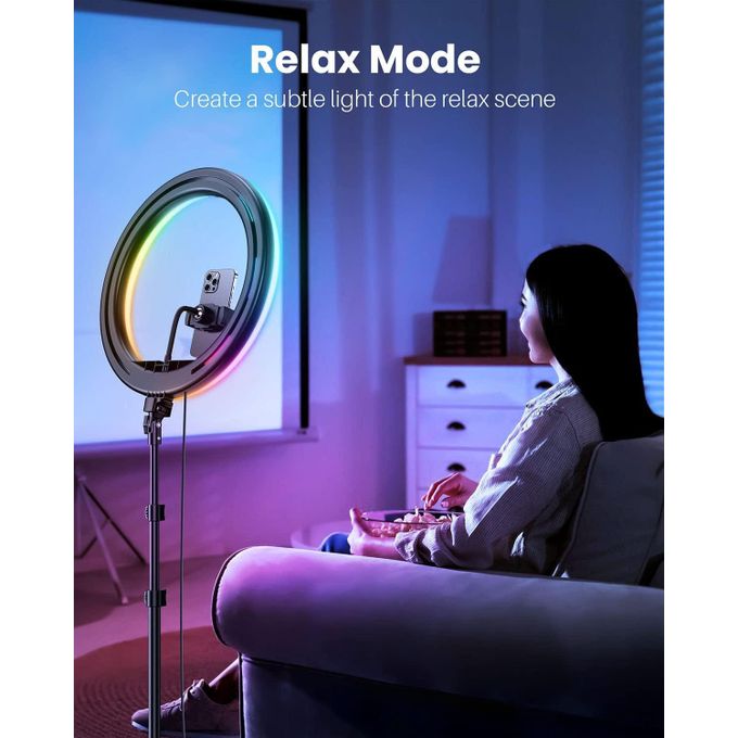 13-Inch RGB LED Ring Light MJ33CM with Tripod Stand and Phone Holder – Black