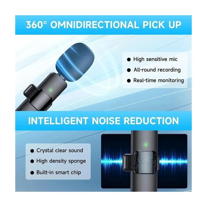 K9 2.4 GHz Dual Wireless Lavalier Microphone for Portable Audio and Video Recording – Compatible with iPhone and Type-C for Mobile Live Broadcast in kumasi