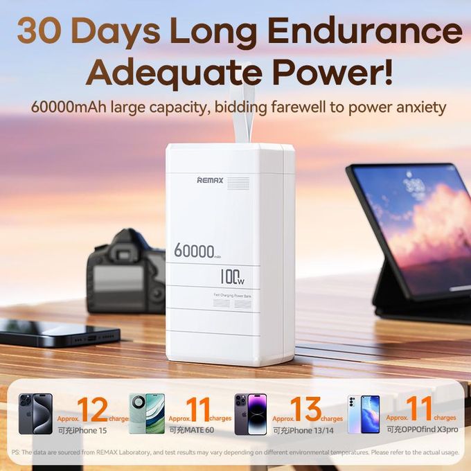 Remax 60000mAh Portable Power Station – Power Bank for Laptops, Tablets, and Mobile Devices with 100W PD QC Fast Charging for Camping – USB Type C RPP 650 — product view 4