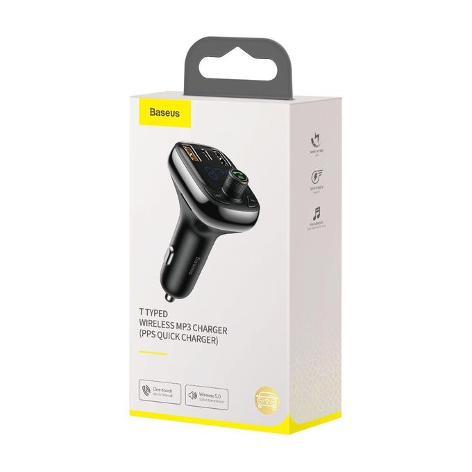 Baseus T-Shaped S-13 Bluetooth MP3 Player for Cars (PPS Fast Charging Edition) – Black