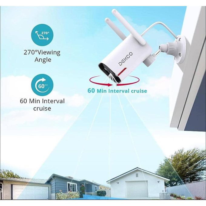 DEKCO T02-DC4L Outdoor Security Camera – 2K Pan and 180° Rotating Wired WiFi Home Security Camera with Two-Way Audio – White